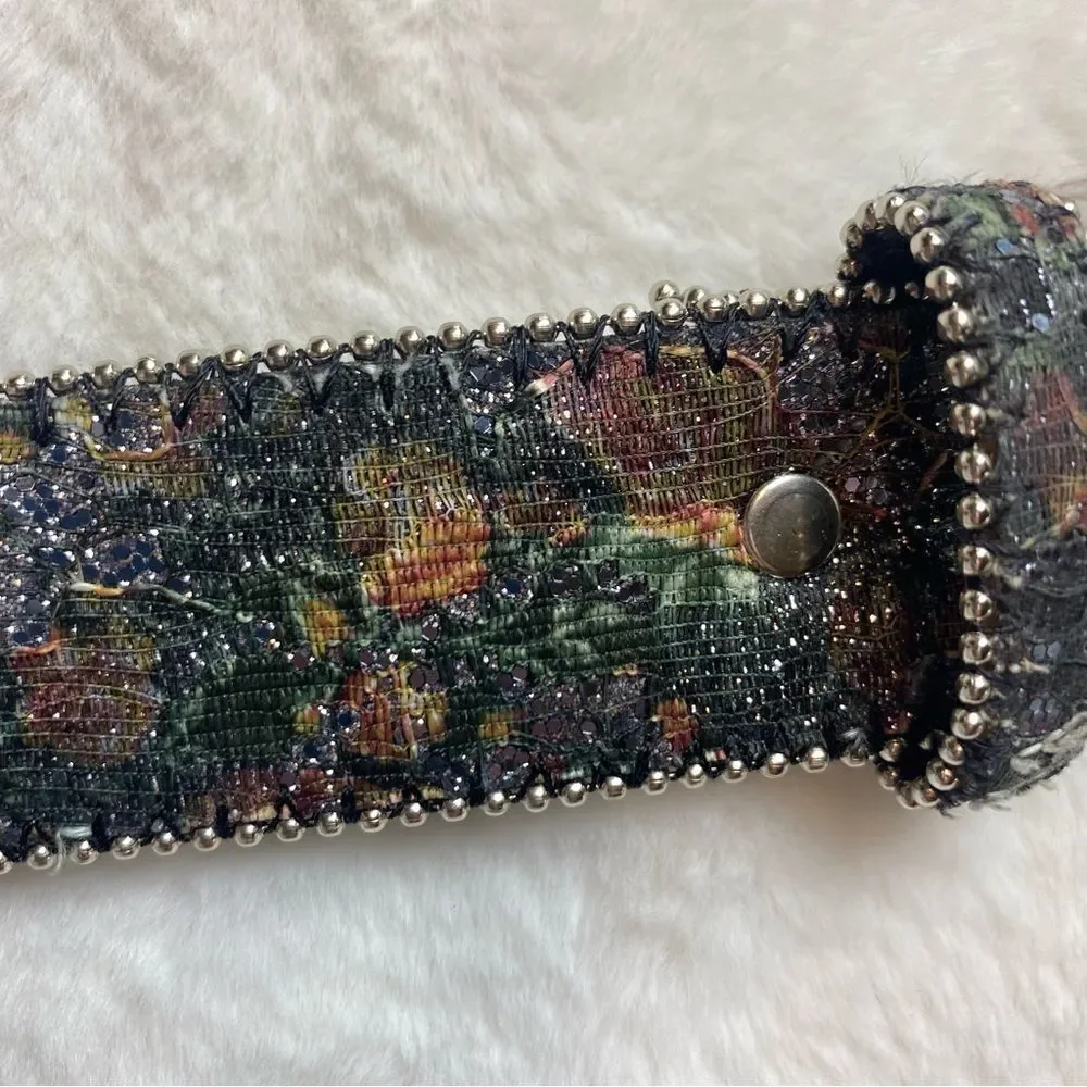 Floral Tapestry Glitzy Bonded Leather Belt Size Large